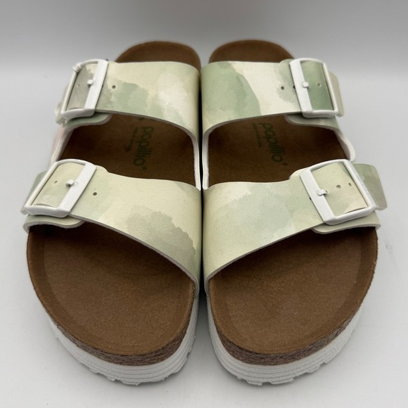 Papillio Birkenstock Arizona Platform Sandals 37 US 6 Watercolor Camo Green - Picture 2 of 8